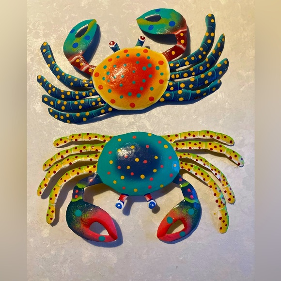 Other - Fun & funky: hand-painted recycled metal hanging crab art
